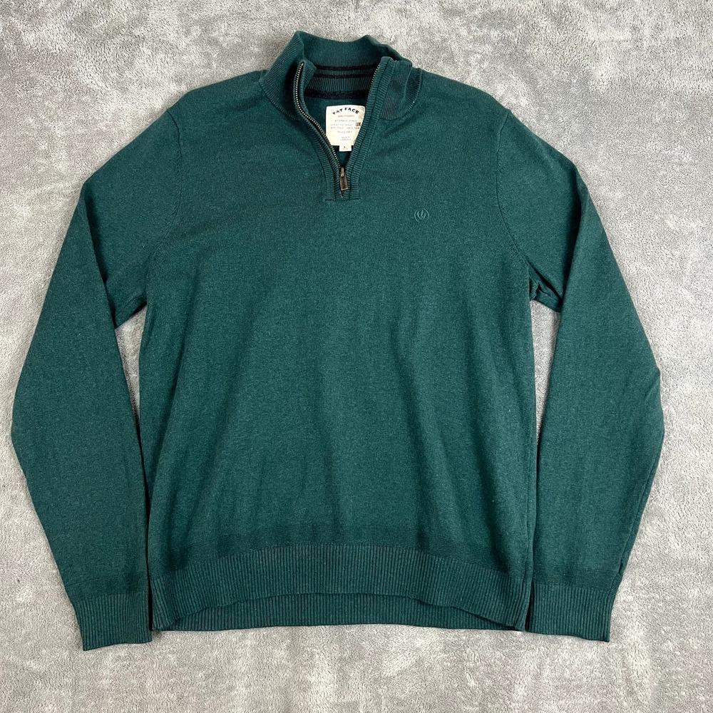 Fat Face Quarter Zip Sweater Mens L Green Embroidered Logo Classic